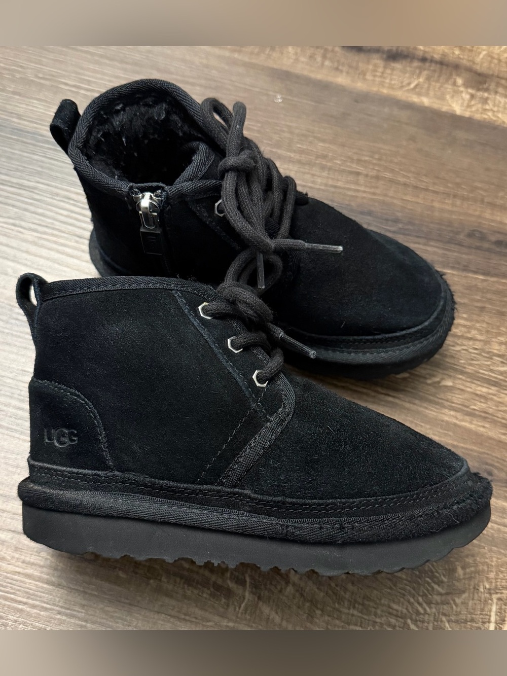 UGG Toddler Black Suede Lace Up Ankle Boots Side Zip Size 11